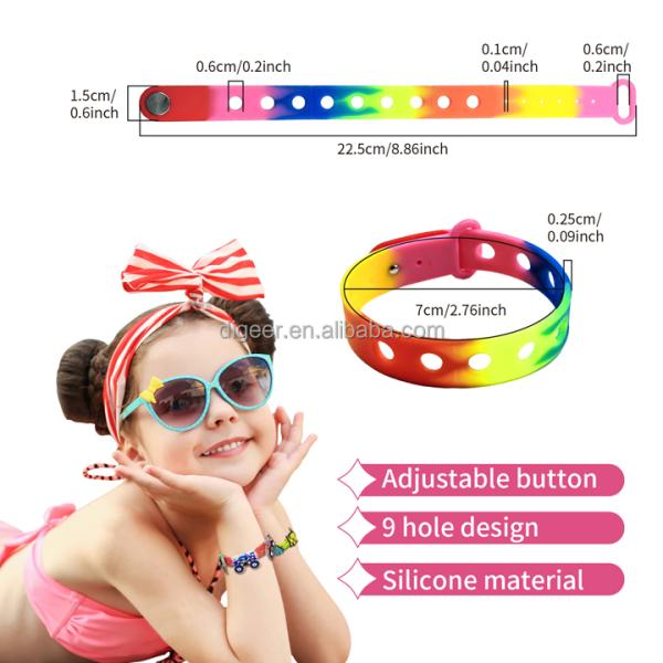 Colorful Silicone Wristband Adjustable Bracelet for Charms and Wrist Strap Shoes