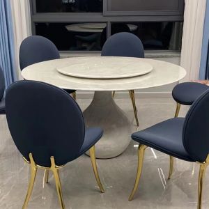Sturdy Hotel Restaurant Furniture Round Shape Natural Marble Dining Table