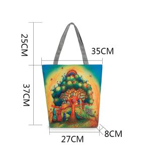 Owl Tree dolls printing women handbag canvas shoulder bag lady