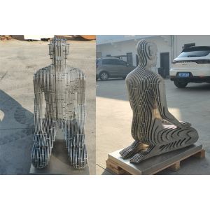 Modern Brushed Stainless Steel 316 Kneeling Man Statue