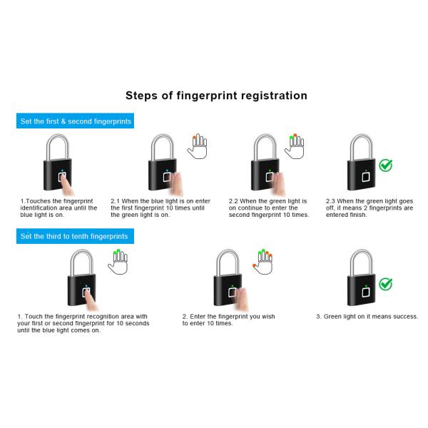 Outdoor Gate Smart Fingerprint Padlock Keyless Biometric Pad Lock Water Resistant