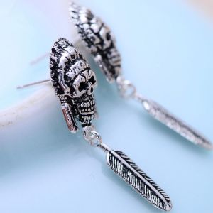 Fashion Plume Design Retro Thai Sterling Silver Drop Earrings(XH048068W)