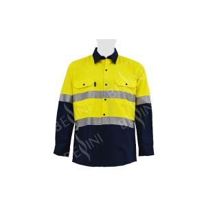 100% Cotton Two Tone Custom Work Shirts With 5CM Reflective Tape Chest Pockets