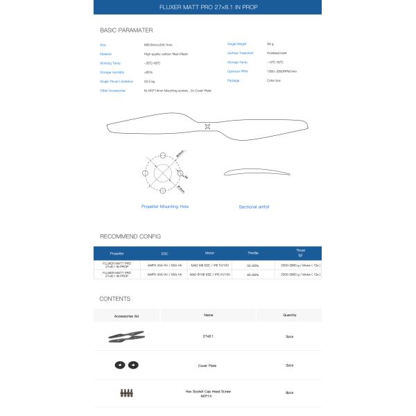 27x8.1 Inch FLUXER PRO MATT Matte straight paddle propeller