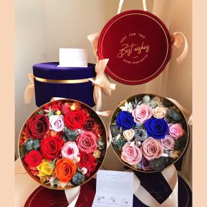Custom Printed Round Velvet Rigid Flower Favor Boxes