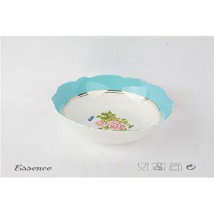 Custom Printing New Bone China Dinnerware Sets Waving Rim For Wedding Banquet