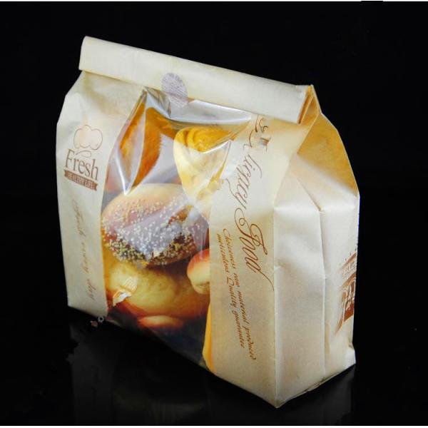 Stand Up Packing Food Customized Kraft Paper Bags Clear Window For Bread