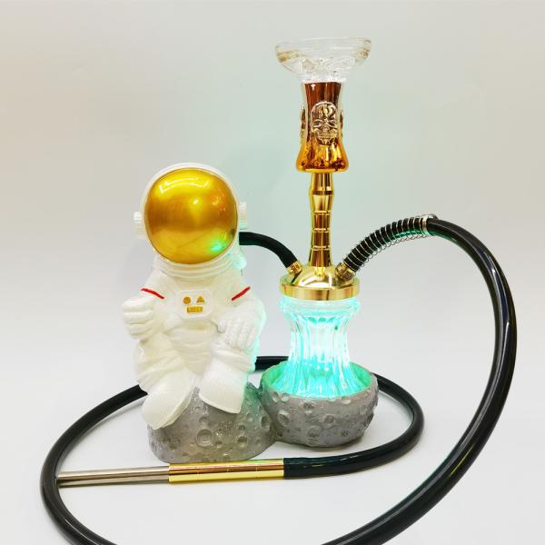 Resin 38CM Hookah Design Gold White Aluminum 1 Hose Shisha with LED Light