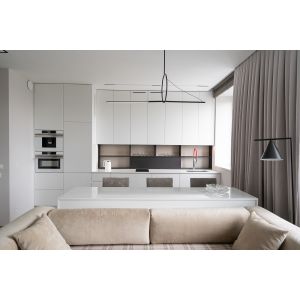 EB Modern Contemporary White Kitchen Cabinets With Dinning Table