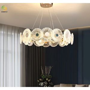 Dimmable Gold Round K9 Crystal Hanging Light Modern Crystal Chandeliers