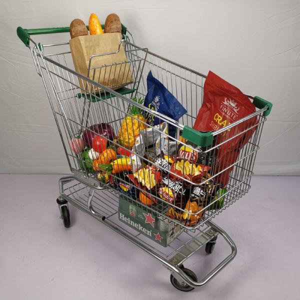 Large Capacity 210L Chain Grocery Wire Shopping Trolley American Style Zinc Powder Coating
