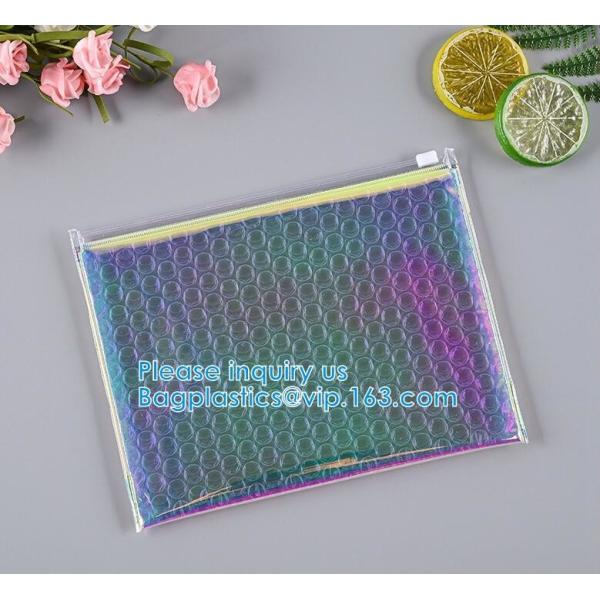 Buy Rainbow Holographic Cosmetic Laser Slider Ziplockk Esd Bubble Bag Bubble Packaging Wrap Cosmetic Pouch Slider Bubble Bag at wholesale prices