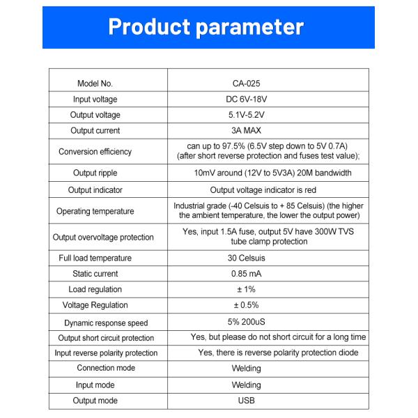 CA-025 Efficient DC-DC Converter USB Charger Development Board 6V-24V 24V 12V to 5V 97.5% Buck Module for Car Power Supply