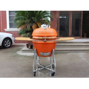 BBQ 22 Inch Charcoal Kamado Grill Bamboo Shelves And Handle