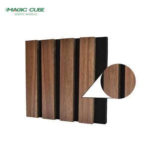 Contemporary Wooden Slats Wall Panel with Soundproofing Polyester Veneer
