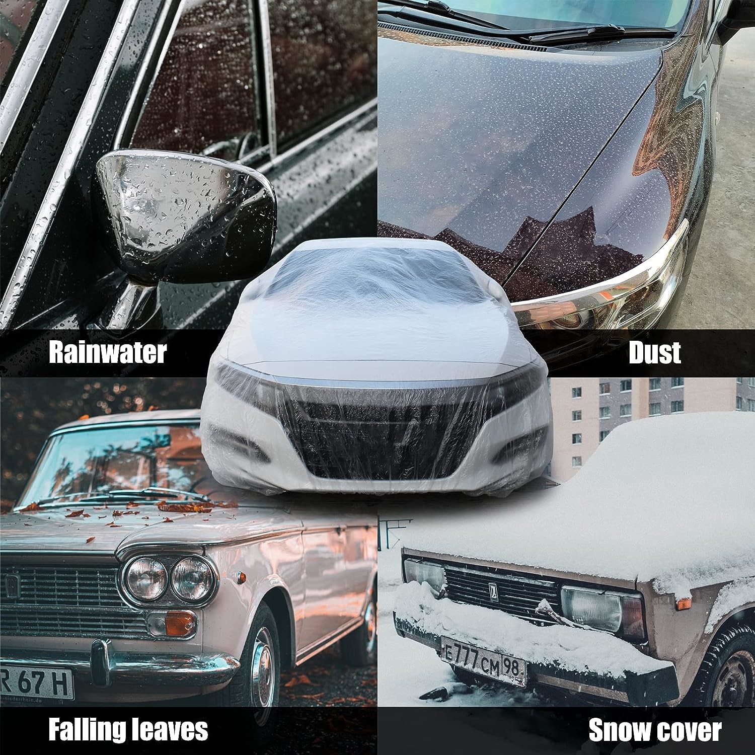 Disposable Car Covers，12.5 x 21.7ft Universal Clear Plastic Car Cover，Disposable