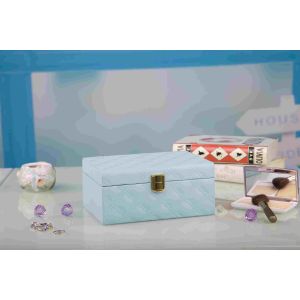 China Blue PU Leather Modern Wood Furniture Handmade Jewelry Box For Travel / Home on sale