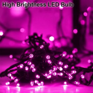 IP44 Solar Christmas String Lights Outdoor Pink With 8 Modes For Tree Garden