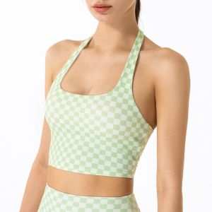 Quality Spring Plaid Hanging Neck Womens Sports Bra Fitness Yoga Vest for sale
