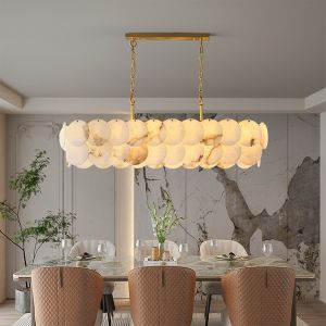Natural Rectangle Marble Stone Pendant Light LED Living Room Alabaster