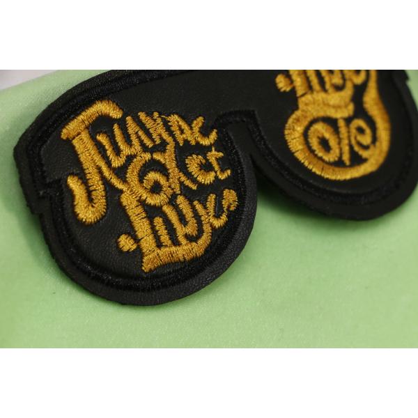 Black Faux Leather Glasses Shape Embroidery Patch With Gold Metallic Threads