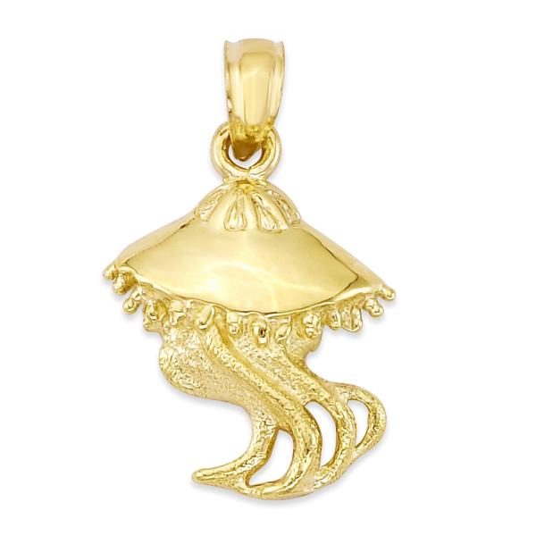 14k Gold Jellyfish Pendant for Necklace, Spirit Animal Jewelry, Sea Life Gifts for Her with 20 inch Chain
