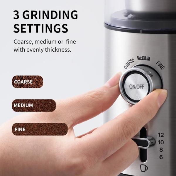 Fine Coarse Custom Coffee Grinder Auto Stop 6 - 12 Cups Easy Clean