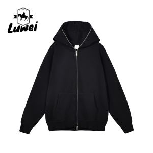 Winter Heavy Zip Up Cotton Hoodie Custom Embroidery Joggers Sweatshirts