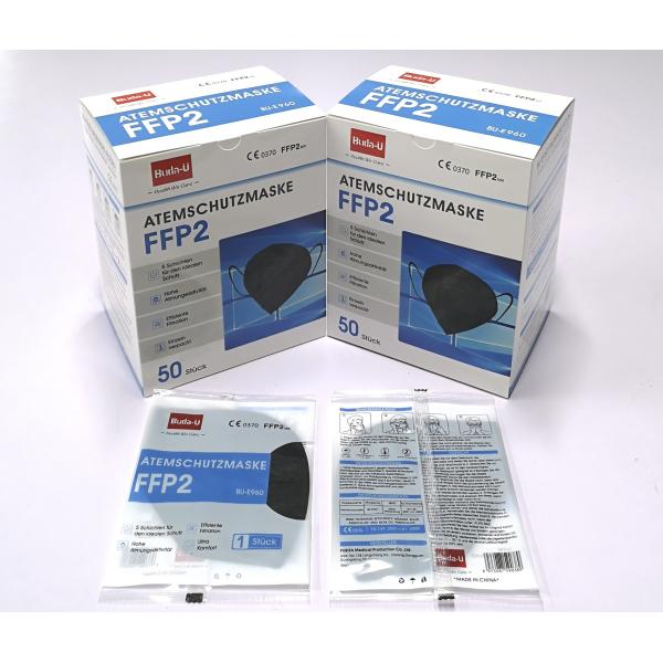 Buda-U Black FFP2 Face Mask Respirator , Protective Masks , FFP2 Mask Packing In German , Spainish , French , Italian