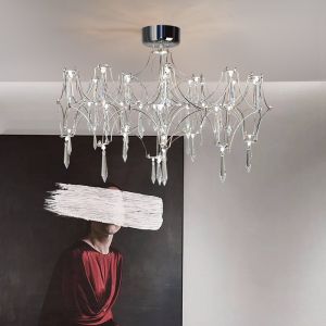 Modern Starry Crystal Chandelier Living Room Luxury Hotel Villa silvery