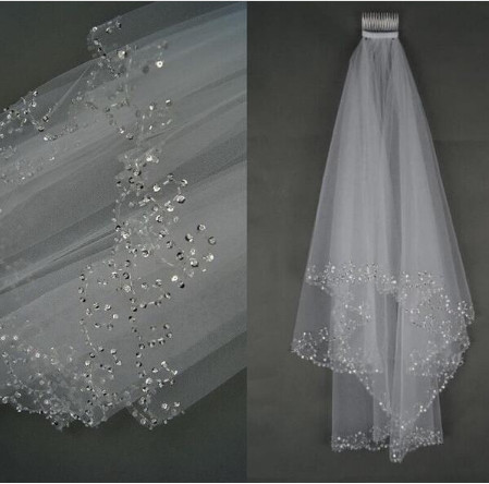 Bridal veil, wedding dress, dress accessories, 2 layers of handmade beads, hook styling bridal veil wholesale