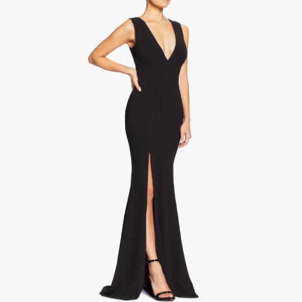Perfect Manufacturer Deep V-neck Sleeveless Full-length Trumpet Gown Evening Dress Front Split Slit Plus Size