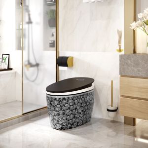 Black Round Siphon Flush Smart Intelligent Toilet Automatic Operation
