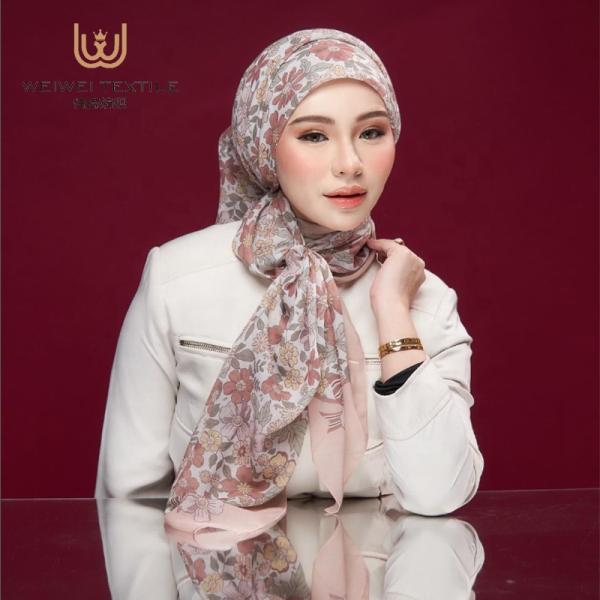 Wholesale 70*180 cm Spring Long Hijab Malaysia Chiffon Printed Shawls Lace Scarf for Muslim Women