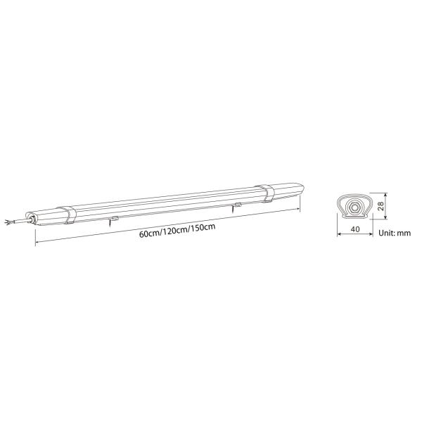 Slim IP65 Tri Proof Lighting Power Supply Built In Waterproof LED Batten 60cm 120cm 150cm