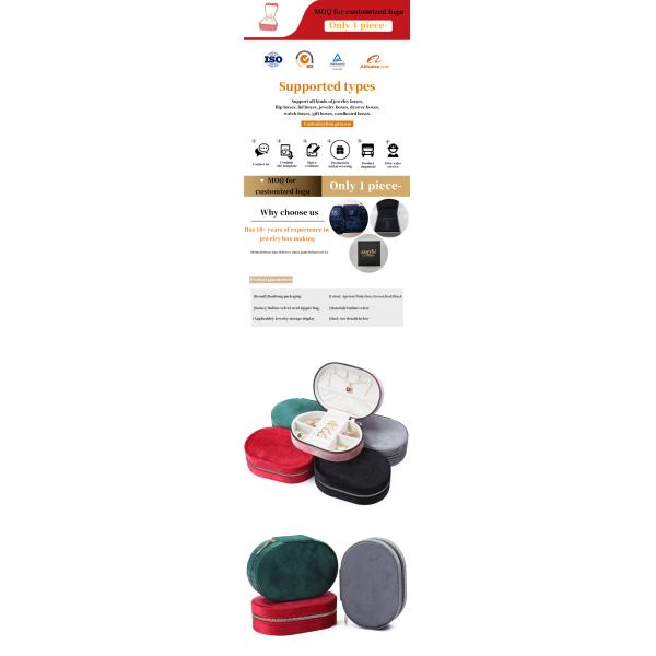 Oval Multiple Cells Soft Velvet Jewelry Travel Zipper Organizer for Pendant Ring