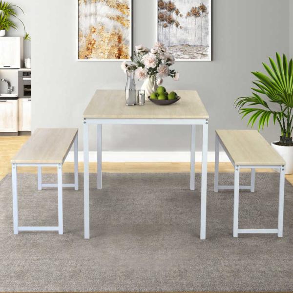 47.3" L 3 Piece Dining Room Table And Chair Set With Two Benches