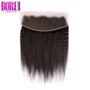 Virgin Malaysian Human Hair Weft With 13*4 Swiss Lace Frontal Kinky Straight