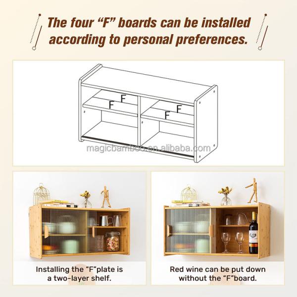 Bamboo Wall Mounted Kitchen Pantry Organizers Sideboard With Transparent Doors