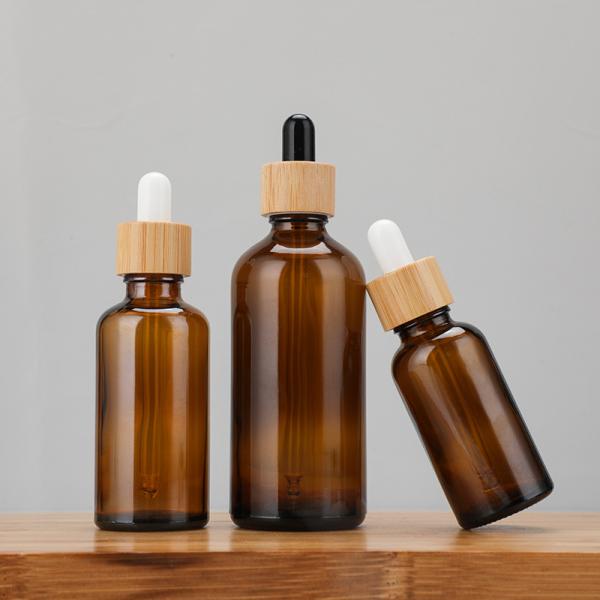 Essential Oil Frosted Bamboo Dropper Glass Bottle in 1oz 2oz 5ml 15ml 30ml with Easy and Cosmetic Serum Box