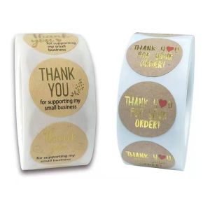25mm Hot Foil Self Adhesive Round Labels Thank You Printable Stickers Roll For
