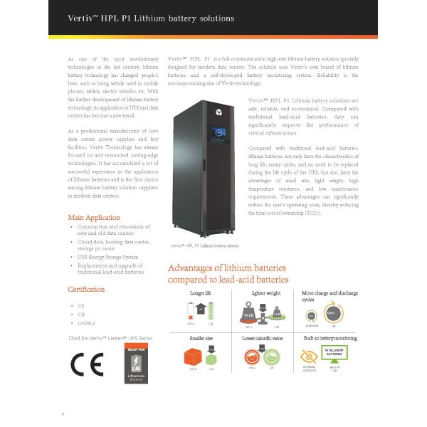 Battery Solution Vertiv HPL P1 Lithium Battery MAX 512V for IDC and Industrial Center