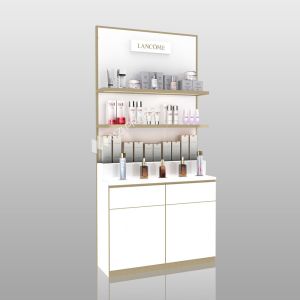China Cosmetic Store Rack White Wooden Skincare Cabinet With Light Box For Luxury Shop Display Furniture And Retail Shop Interior Design on sale