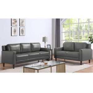3 Piece Sofa set, Gray Faux Leather