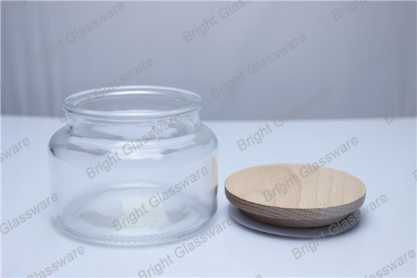 frosted glass jar with wooden lid for wholesale