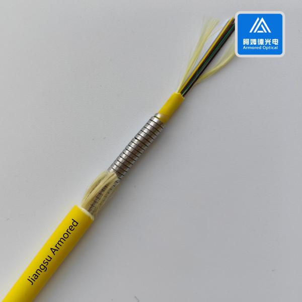 Buy 12 Cores Single Mode Spiral Armored Fiber Cable 7.5mm Yellow LSZH  FTTH Rodent Resistant at wholesale prices