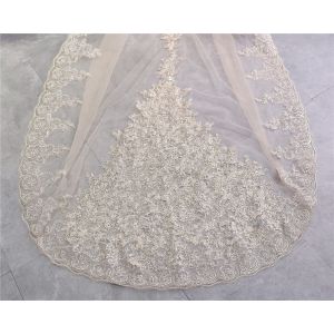 Elegant Customized 3m*1.5m Wholesale Appliqued Lace Sequins Tulle Bridal Wedding