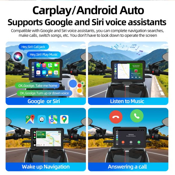 Grandnavi 7 Inch Quick Release Motorcycle Carplay Detachable IP67 Support Wireless Carplay Android Auto for Scooter Motobike UTV