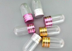 Silver ISO9001 Clear Pill Bottles With Aluminum Bullet Cap