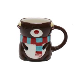Handpainted Christmas 3D Bear Mug , 335ml Capacity Stoneware Strong Dolomite